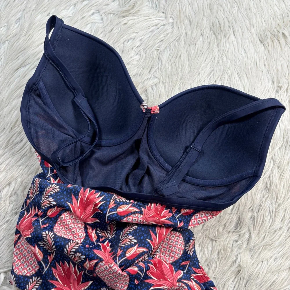Boden Women's 34DD Navy Pink Pineapple Print One Piece Swimsuit Classic Resort